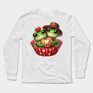 Valentine Frog Couple In A Cupcake Long Sleeve T-Shirt